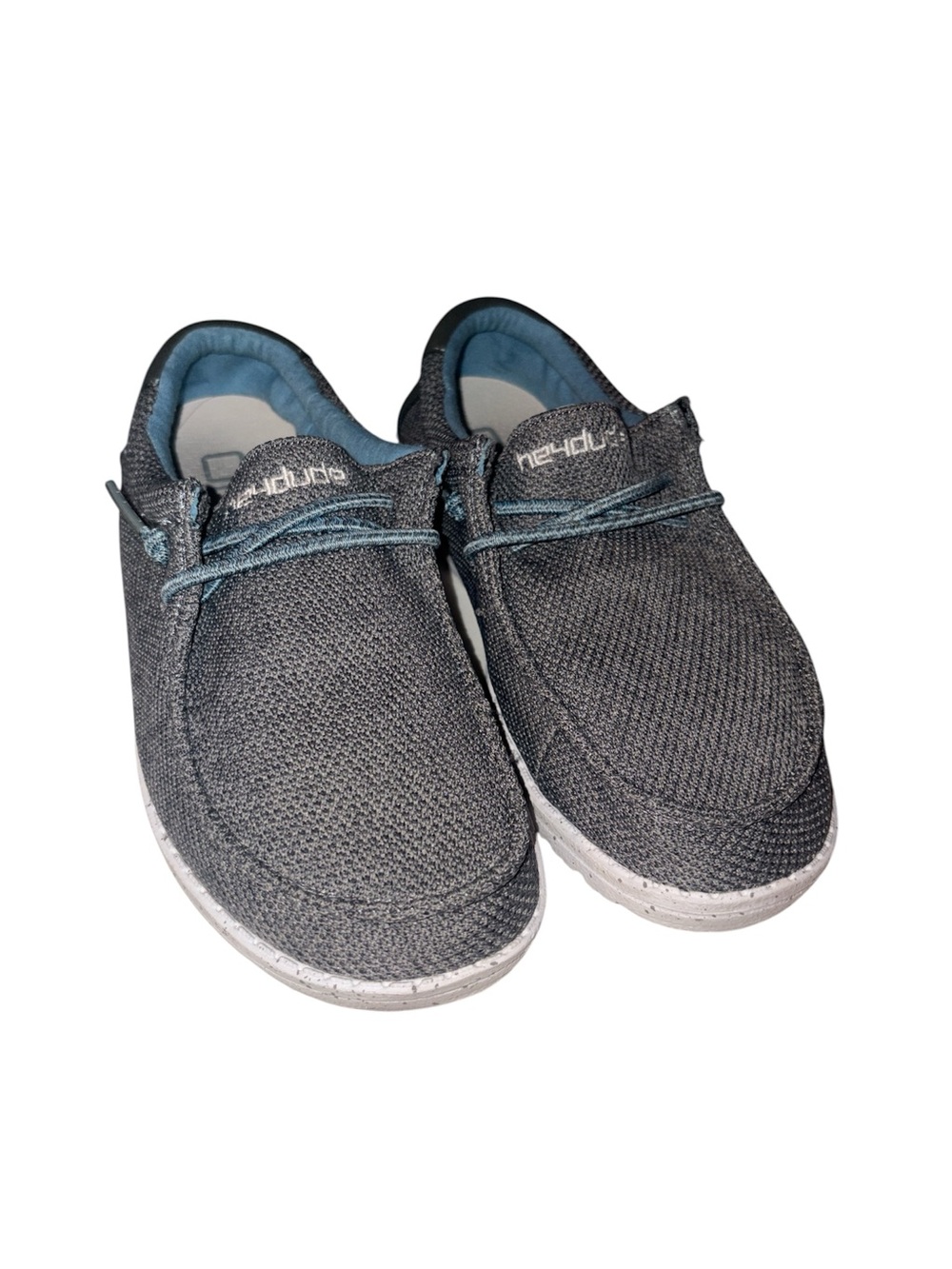 Hey Dude Slip-On Knit Sneakers in Charcoal with Light Blue